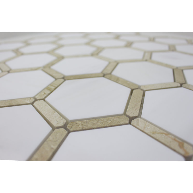 3" HONEYCOMB MOSAIC w FRAME, Dolomite/Diana Royal