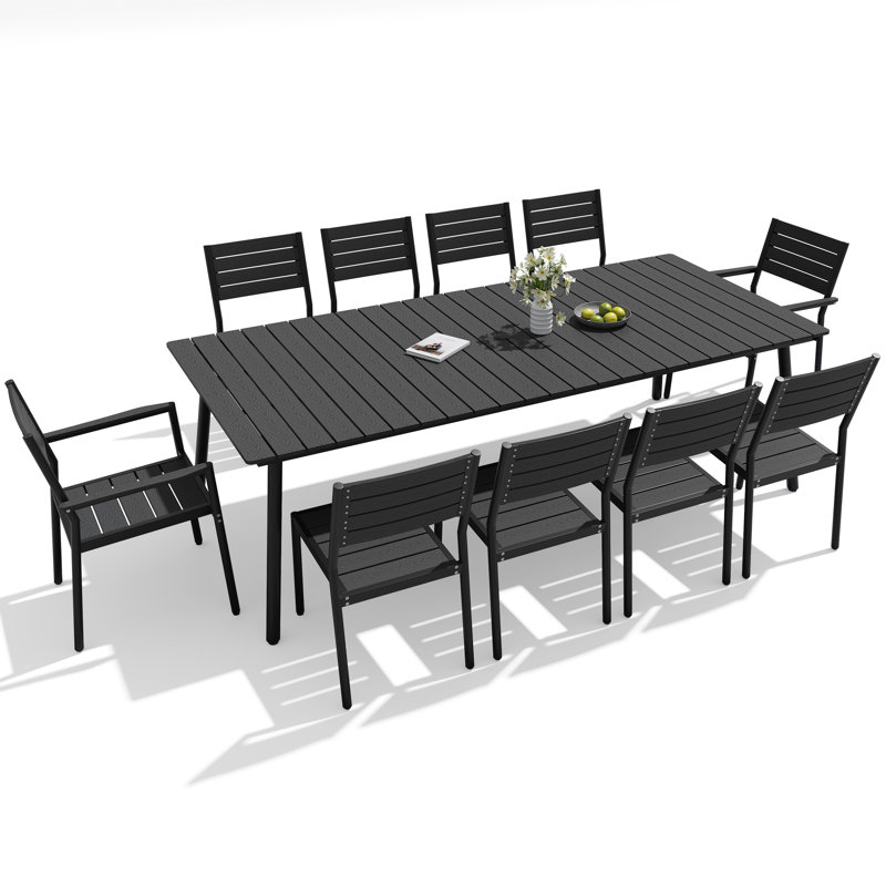 10 - Person Aluminum Outdoor Dining Set with Stackable Chairs, Black