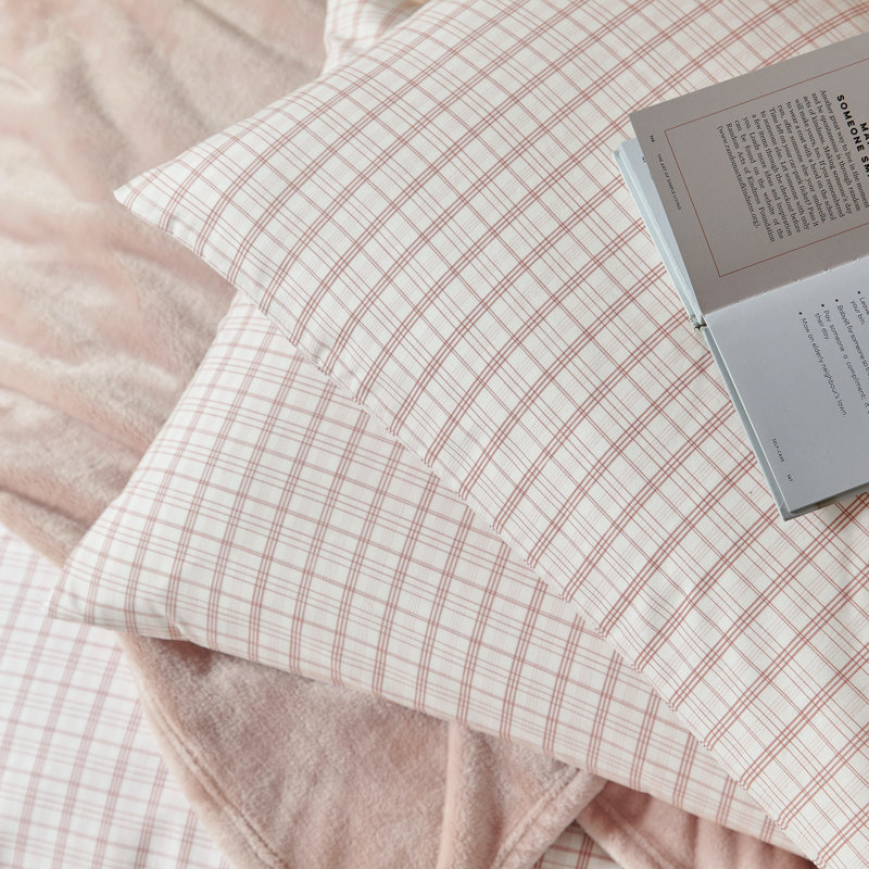 Tranquil Check Duvet Cover Set, Pink Chequered, Kingsize Duvet Cover + 2 Pillowcases