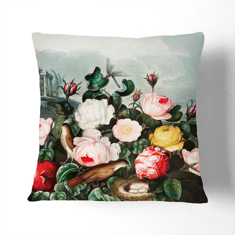 Floral Square Throw Cushion, 55 x 55 cm, White