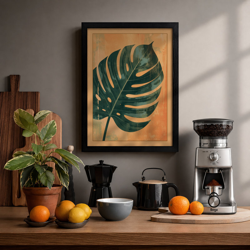 Monstera Leaf In Gold Botanical - Print, A2 - 59.4 x 42.0 cm, Black