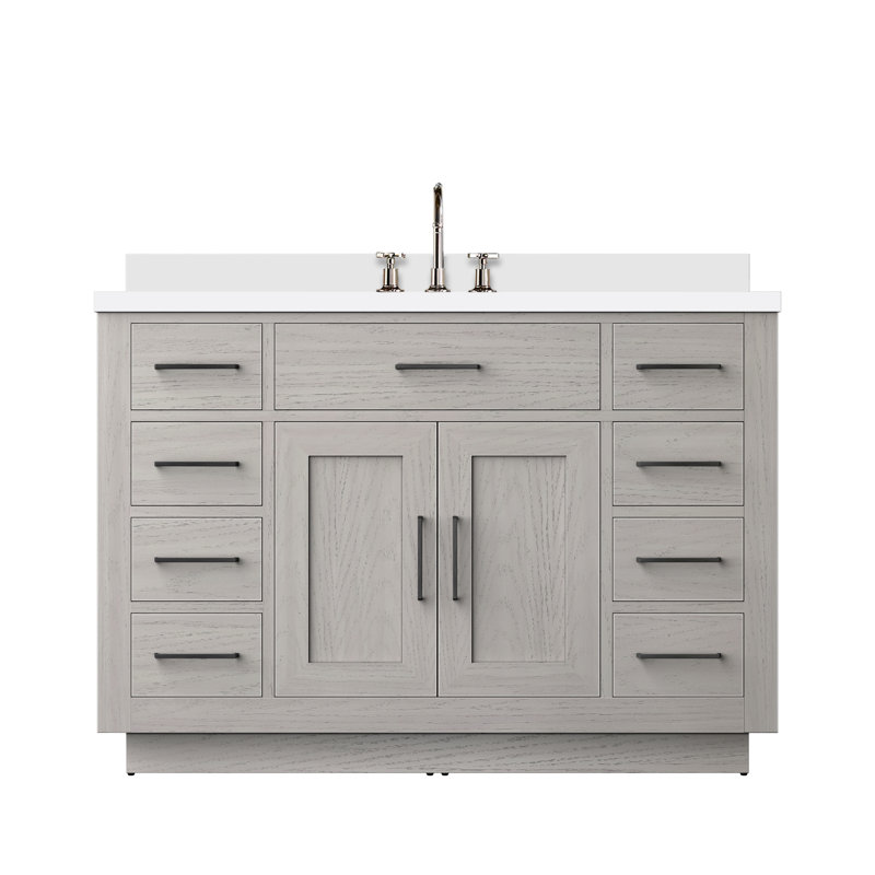 Abbey 48 in W x 22 in D Oak Single Bath Vanity, Chrome Faucet Set, White Oak, White Quartz