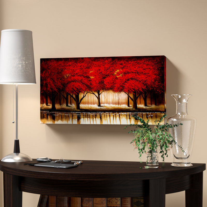Parade of Red Trees Landscape Brushed Aluminum Art