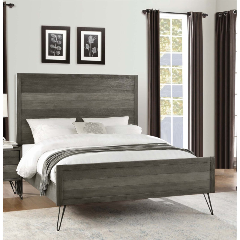Contemporary California King Bed With Solid Acacia Wood, Metal Legs, And 3-Tone Finish For Modern Bedroom Decor