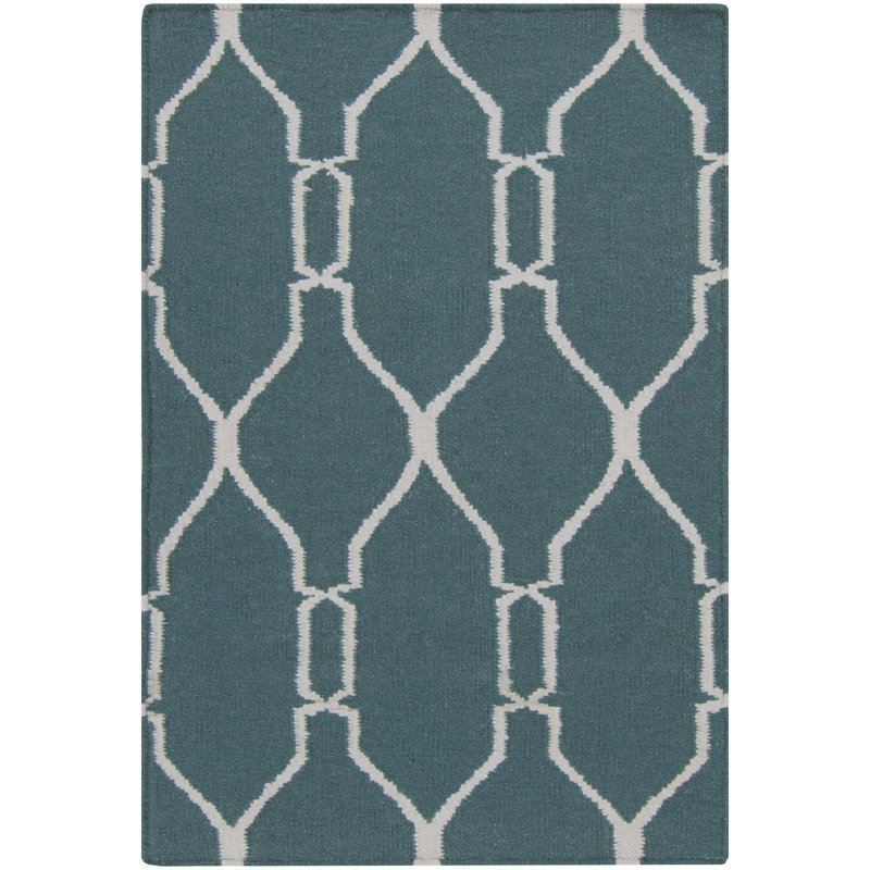 Tapis vert paon en laine tissé à la main Banshi, Rectangle 5 pi x 8 pi