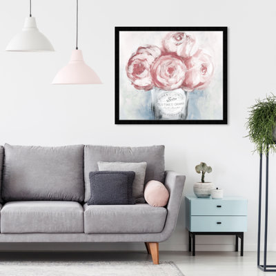Bouquet de pivoines roses peintes au pastel - peinture sur cadre flottante
