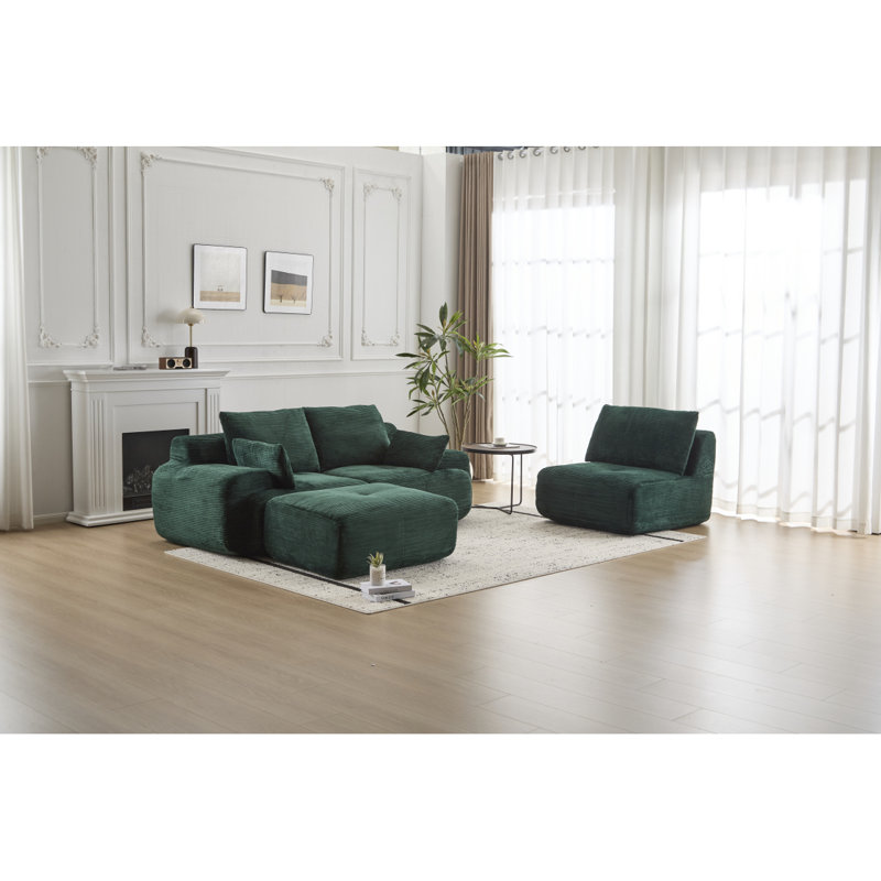 Canapé moderne en mousse à mémoire de forme compressée, grands canapés modulaires pour le salon, canapé modulaire Cloud pour animaux de compagnie, tissu en velours côtelé, causeuse très profonde, sans assemblage requis, vert