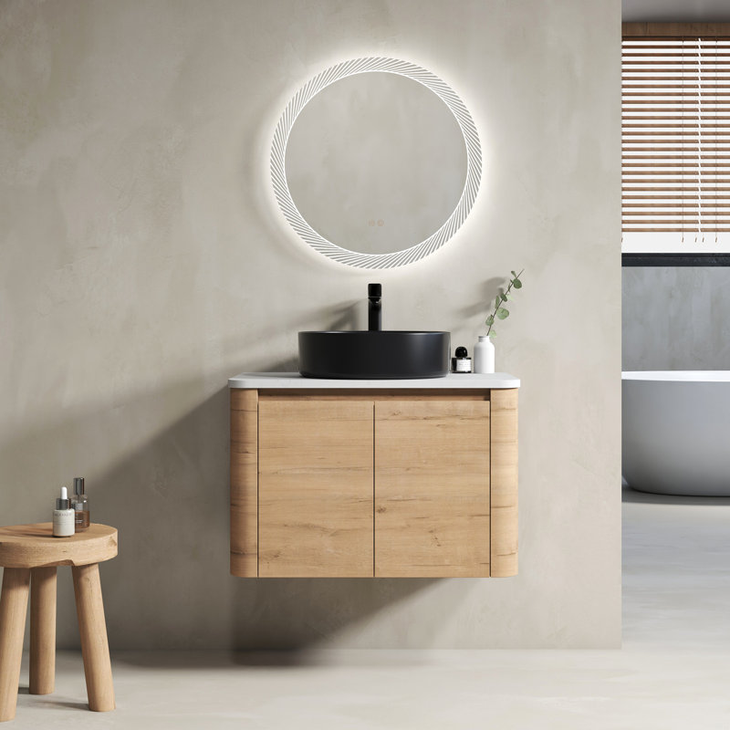 Meuble-lavabo mural 30 po avec lavabo d'art en céramique et 2 portes à fermeture en douceur