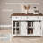 Farmhouse Kitchen Island with Storage, Sliding Barn Door, Metal Grid, Drop Leaf & Wheels-1570160846