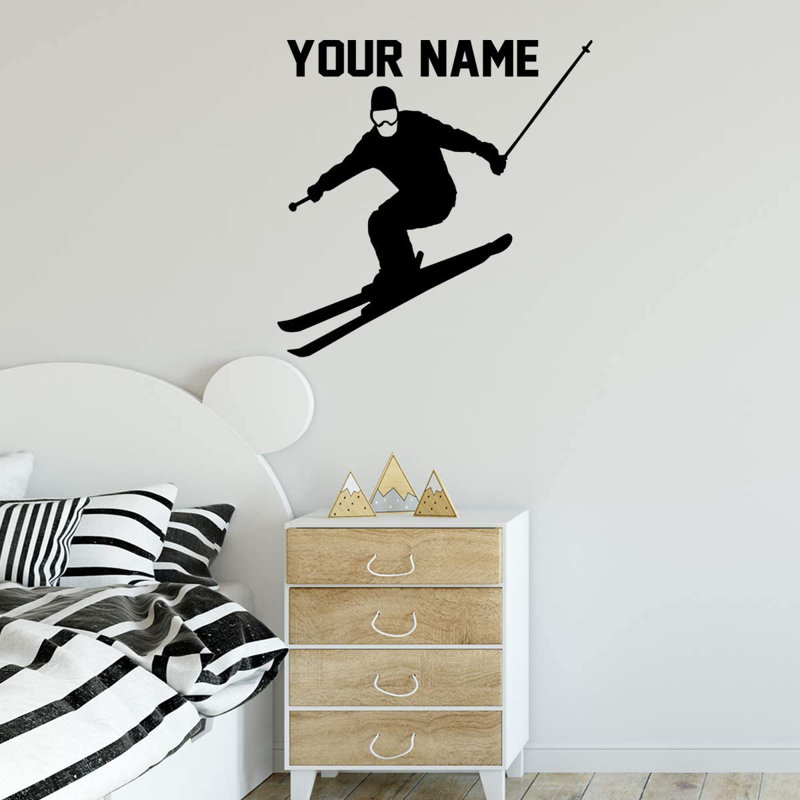Décalcomanie murale de ski Trinx avec nom personnalisé - CS47, H 13,5 po x l 13 po, Noir