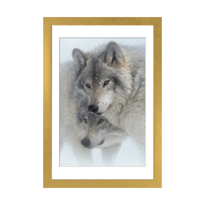 Wild Devotion - Gray Wolves, 24" H x 16" W x 1" D, Gold Open Corner Frame Paper
