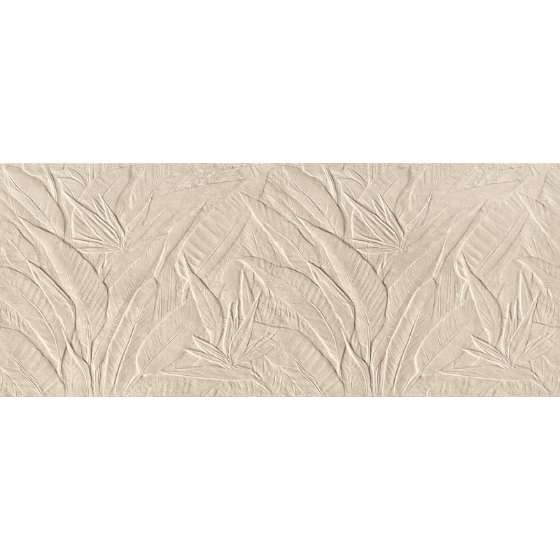 Shibumi 20" x 48" Carved Botanical 3D Ceramic Wall Tile – Textured Stone Look, Beige