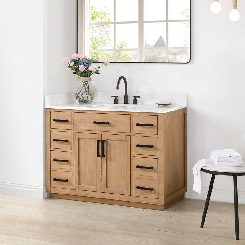 Ensemble de meuble-lavabo simple 48 po Gavino, Marron clair, Noir mat