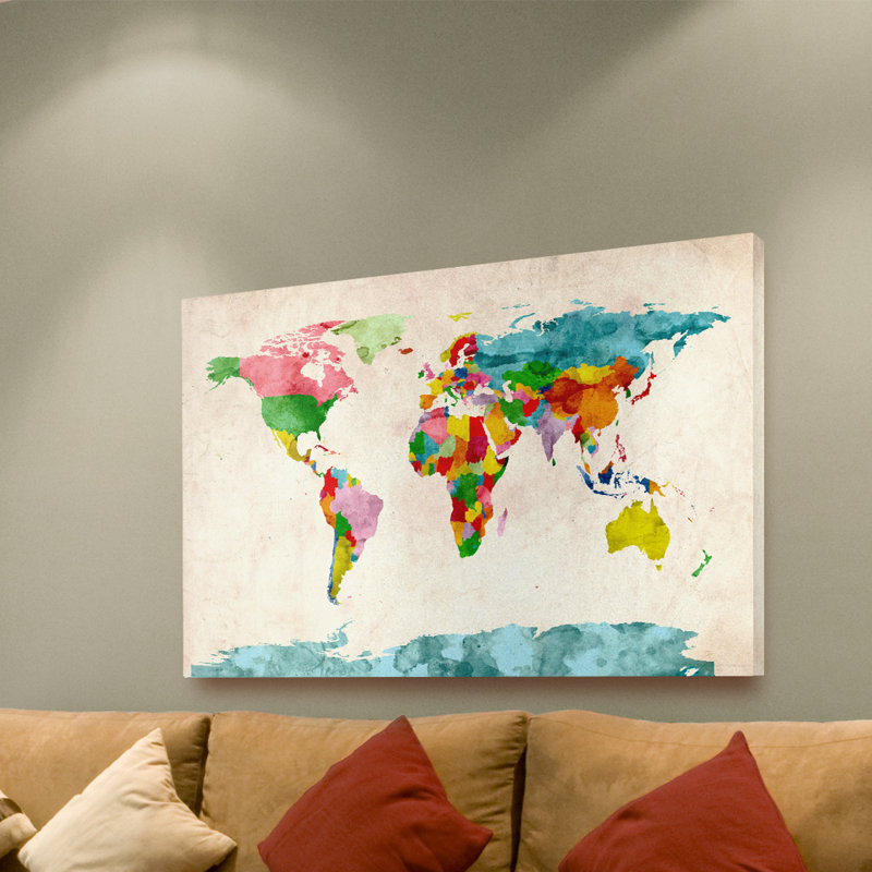 « aquarelle world map » par michael tompsett, impression sur toile, H 16 po x l 24 po x P 2 po