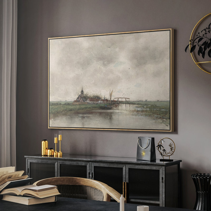 Paysage rétro - XLVII, H 17 po x l 25 po x P 2 po, Toile naturelle avec cadre flottant