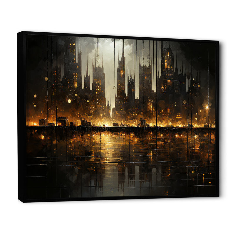 Nyc Cityscape Night Noir I, Cadre flottant noir, H 24 po x l 32 po