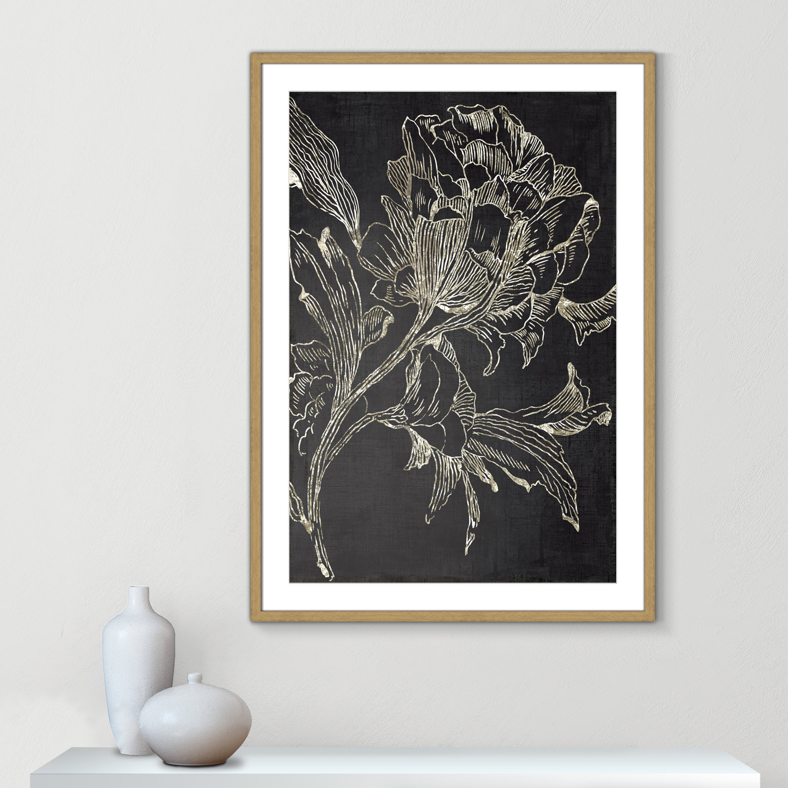 Clarendon "Golden Flower Folklore I" Print, 41.5" H x 29.5" W, Brown Framed