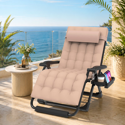 Zero Gravity Chair with Cushion, Adjustable 90°–170° Reclining Lounge Chair, Heavy-Duty Folding Outdoor Recliner with Aluminum Alloy Lock, 500 lbs Capacity for Patio, Camping & Beach