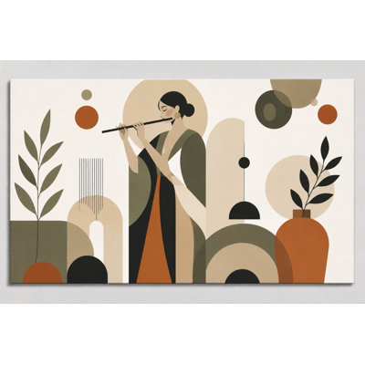 Reproduction d'art sur toile grand joueur de flûte, œuvre d'art de musicien abstrait, décoration de chambre à coucher de salon de musique contemporaine 24 x 36 pouces - prête à être accrochée