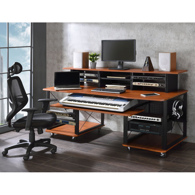 Mehraan 71.6'' W Music Desk, Cherry/Black