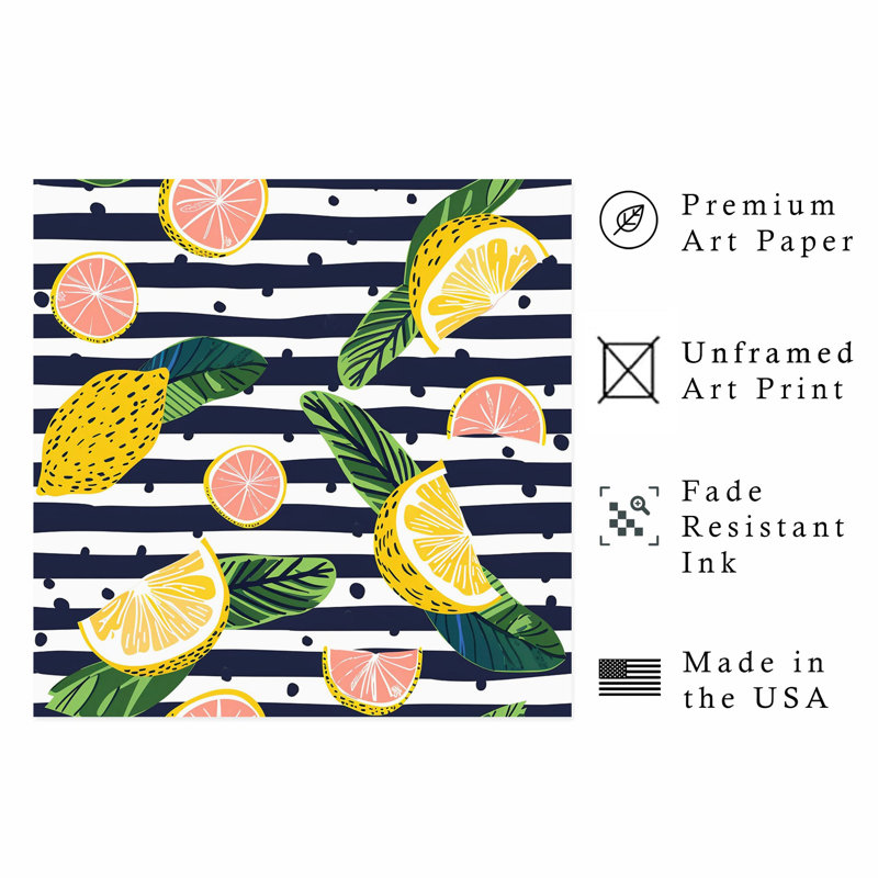 «Food and Kitchen Lemons & Stripes VI», reproduction d'art moderne sans cadre