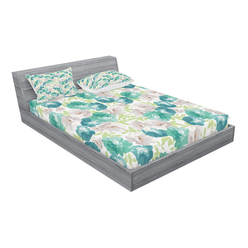Microfiber Floral Sheet Set, Queen Sheet Set with Fitted Sheet