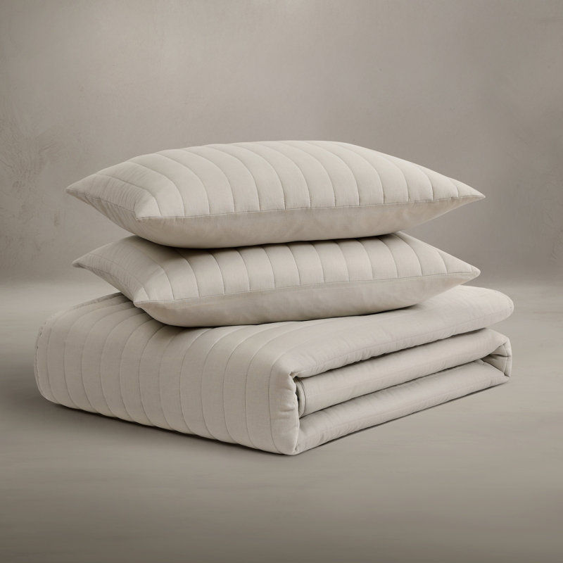 Standard Cotton-European Linen Quilt Set, Moon, Queen Quilt + 2 Standard Shams