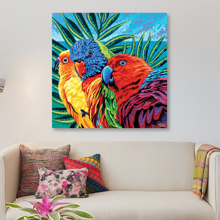 «Birds in Paradise I», reproduction d'impression sur toile tendue, H 24 po x l 24 po x P 1 po, Papier d'art encadré noir