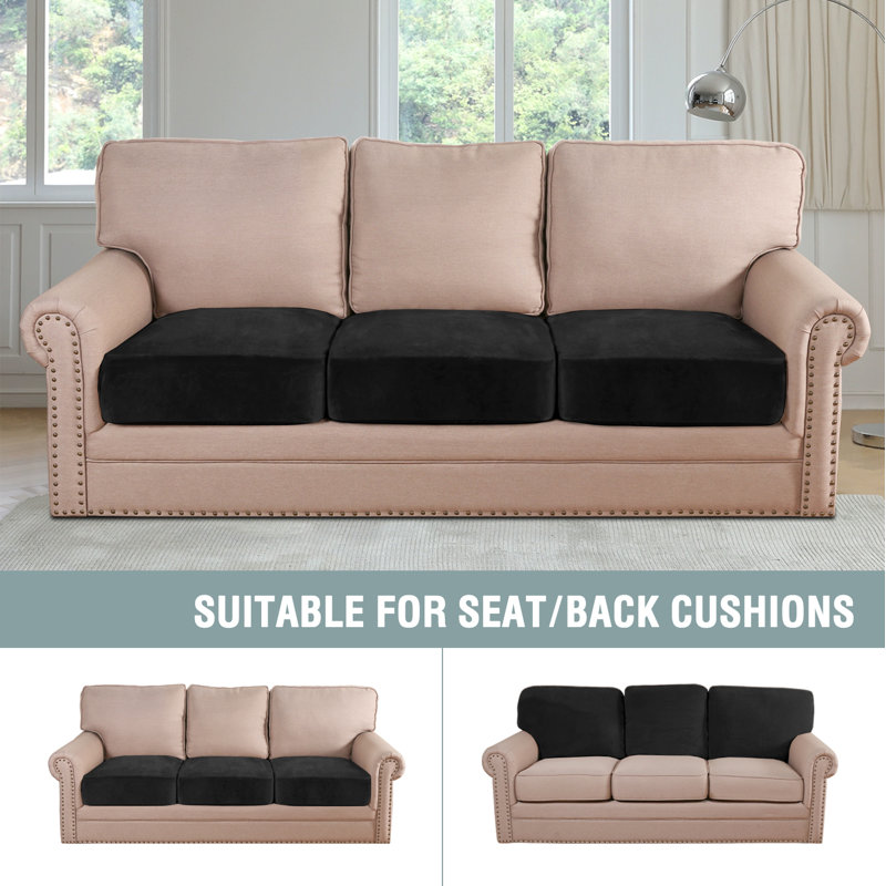 Luxurious Black Velvet Box Cushion Slipcover Set of 3