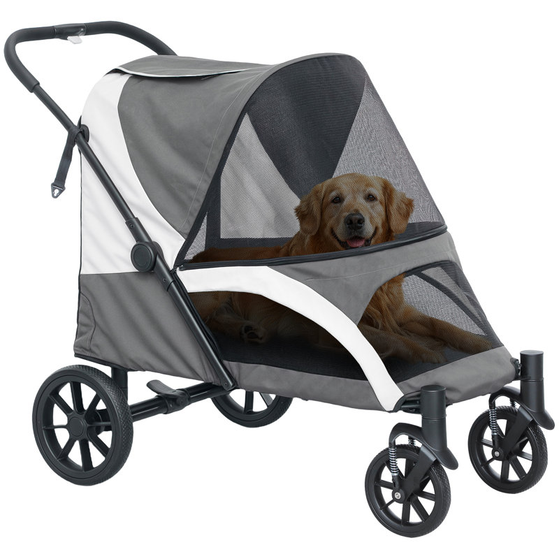 Foldable Pet Stroller with 4 Big Wheels for Medium Dogs, Grey