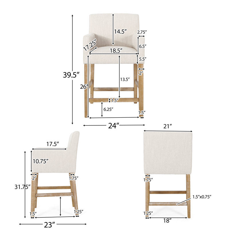 Alighiero Solid Wood 26" Counter Stool (Set of 2)