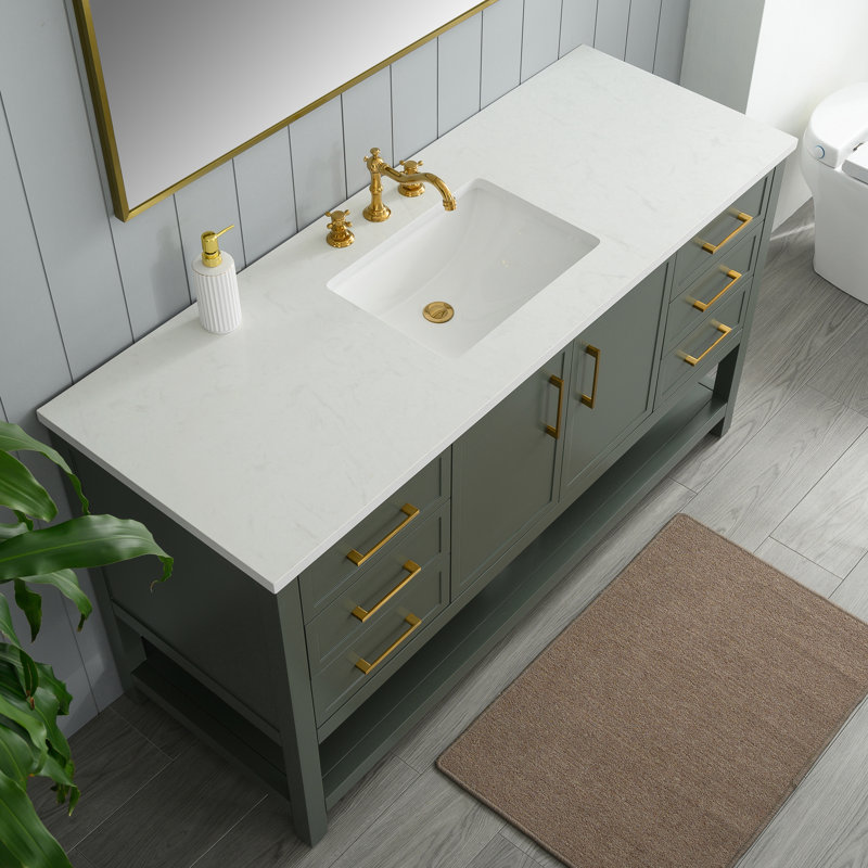Vicini 60" Single Bathroom Vanity Set, Vintage Green/Brushed Gold