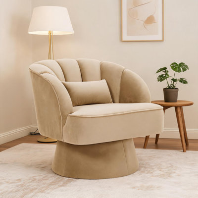 Fauteuil pivotant ergonomique moderne en forme de tonneau, revêtu de chenille douce, dossier rayé, coussin moelleux, pivotant à 360°, fauteuil lounge d'appoint