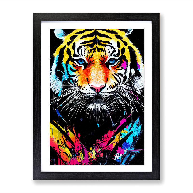 Painted Tiger No.1 Abstract - Wall Art, Black Framed, 48cm H x 36cm W, White
