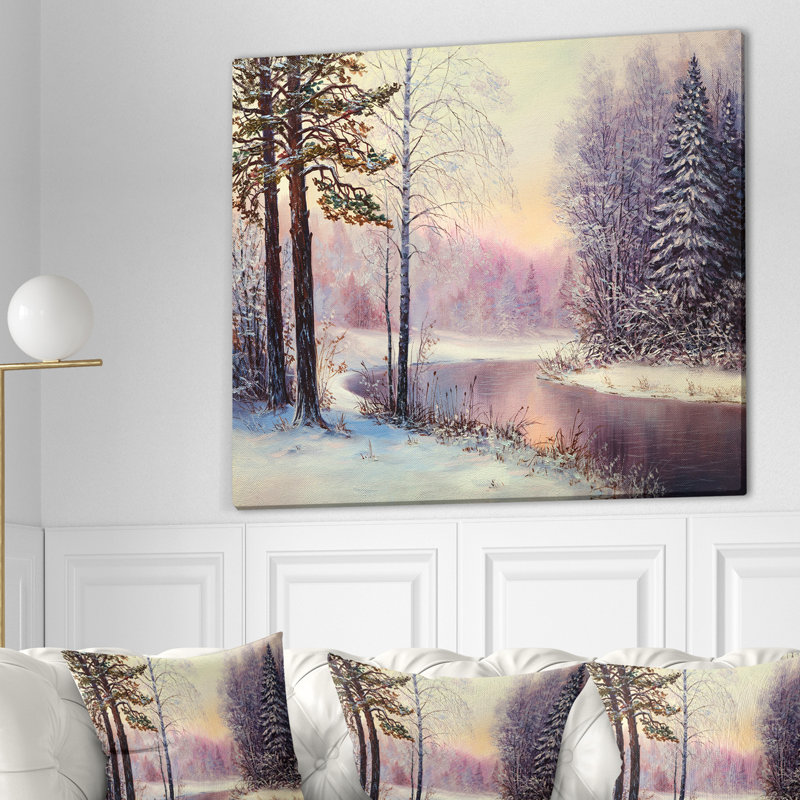 «River in Winter Landscape», peinture, H 40 po x l 30 po x P 1,5 po, Toile tendue