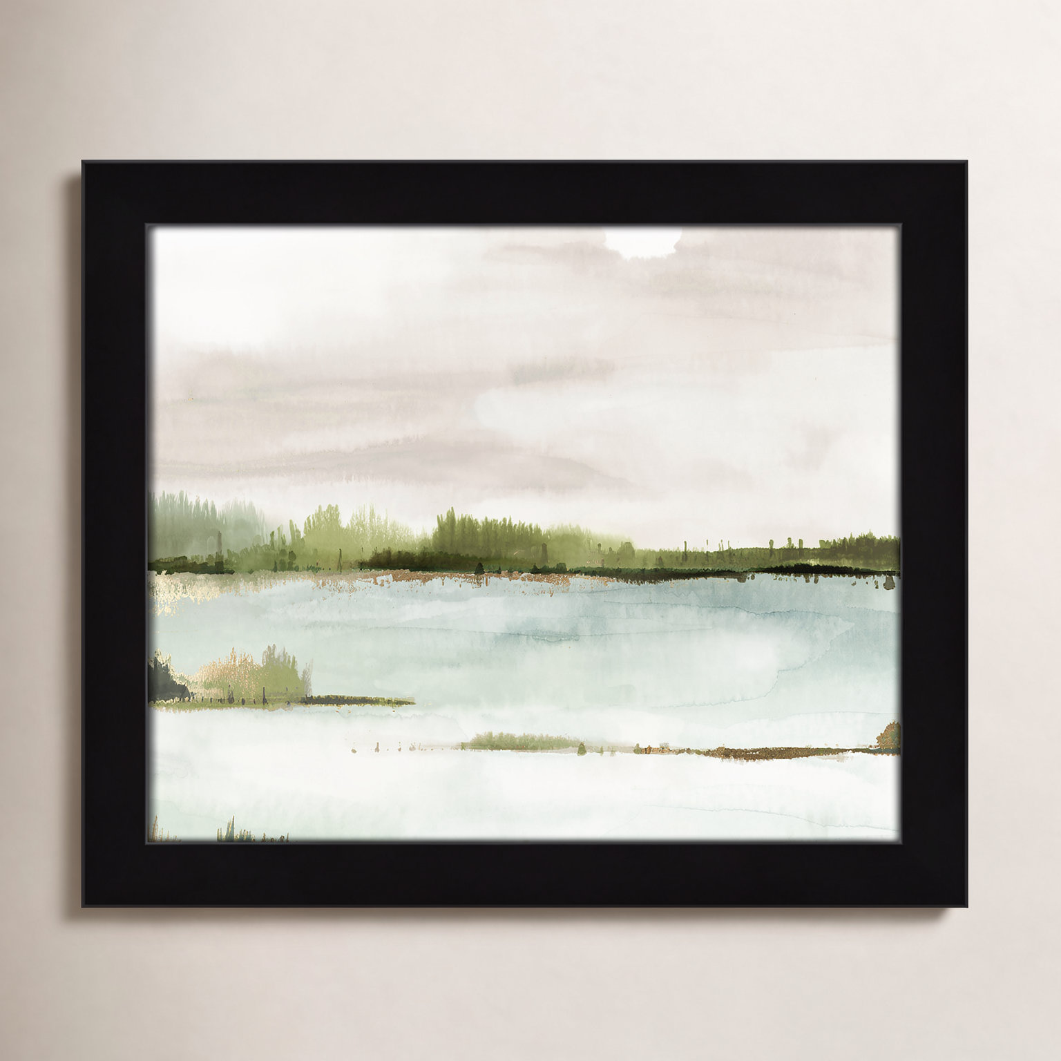 Adamsville "Silent Lake" Painting, Black Framed, 14" H x 16" W x 1.12" D