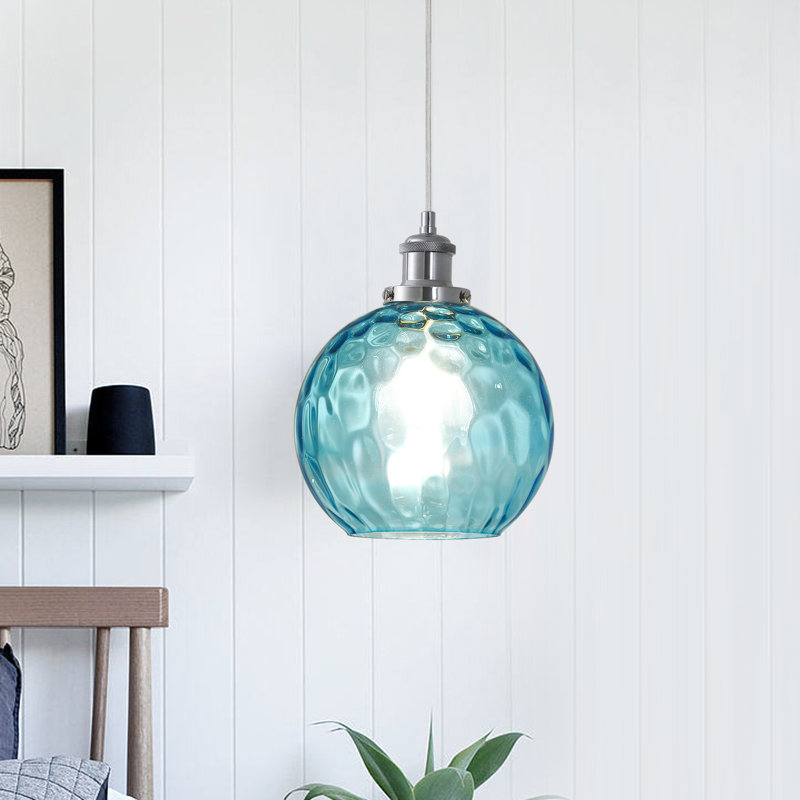Luminaire suspendu simple en chrome à 1 lumière, Bleu