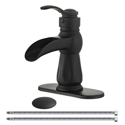 Robinet pour salle de bain à poignée simple avec plaque de pont et ensemble de drain