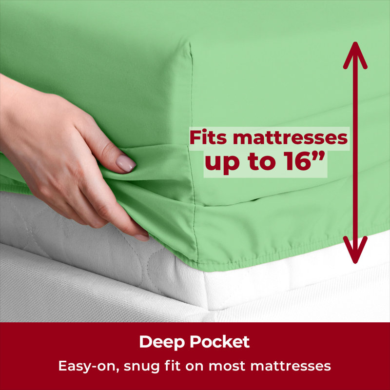Draps Mellanni 1800 grand pistache, Ensemble de draps pour grand lit, Pistachio