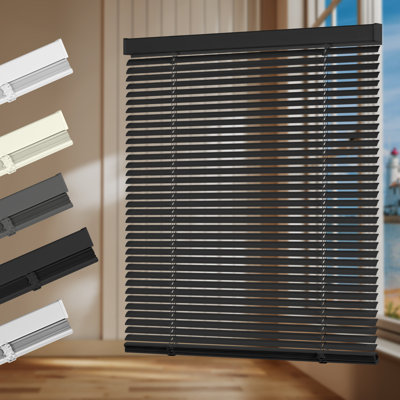 Aluminum Mini Blinds 1 Inch Metal Slat Darkening Venetian Blind New Cordless Horizontal Window Blinds Anti-UV Waterproof Venetian Blind for Office Home Windows,Black,78"W X 48"H