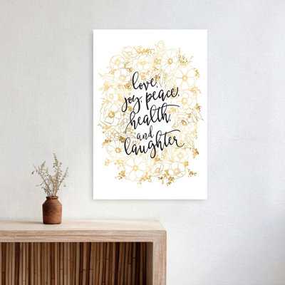 Golden Floral Wishes Abstract Contemporary Wall Art Print 1 Piece Wrapped Canvas Wall Art