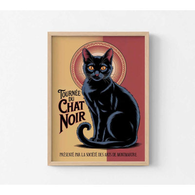 Reproduction d'art de chat noir français rétro: papier aquarelle, option encadrée