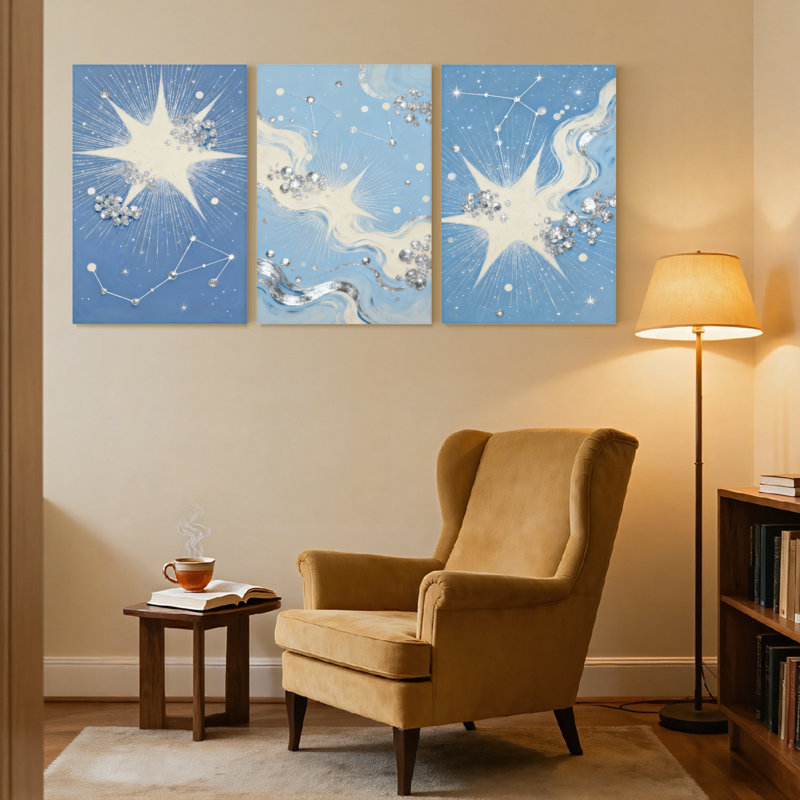 «Abstract Starry Sky Constellation Sparkle», ensemble de 3 impressions sur toile, H 18 po x l 36 po