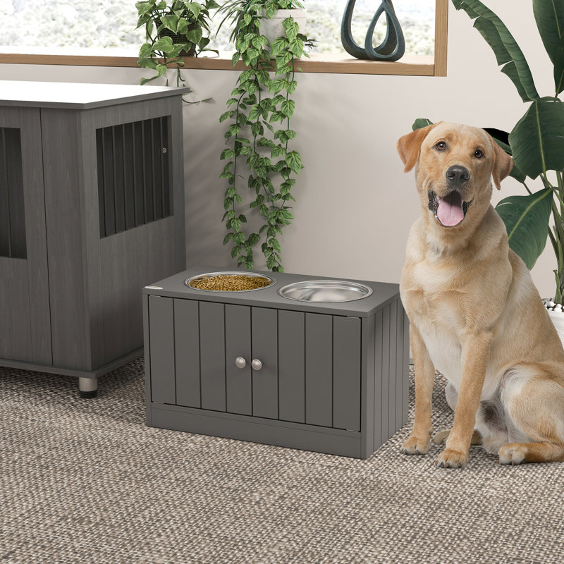 Bols pour animaux gris surélevés avec rangement, station d'alimentation, fermeture magnétique pour chien 44L, armoire