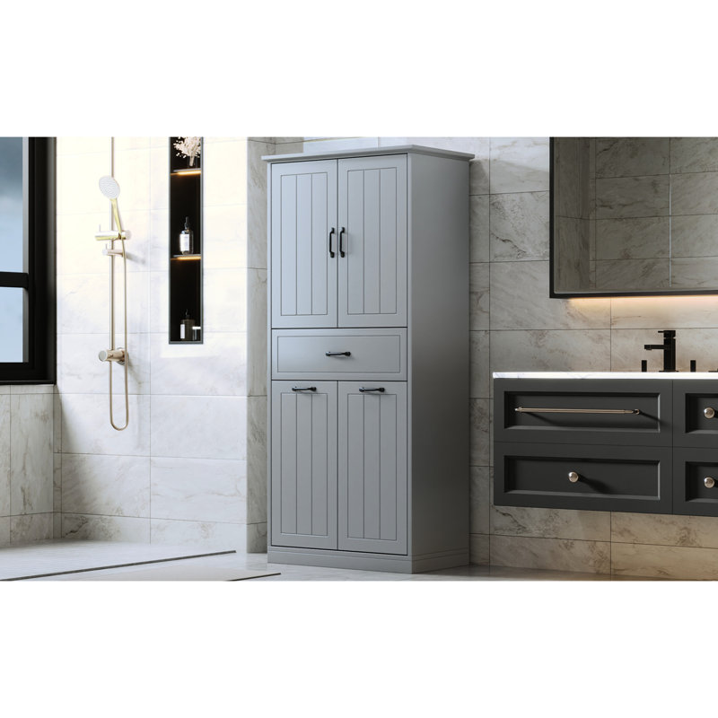 Armoire de rangement pour salle de bain - Noir avec 2 salles de lavage et espace intérieur réglable, Noir