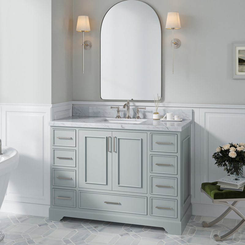 49'' Single Bathroom Vanity with Carrara Marble Top, Gray