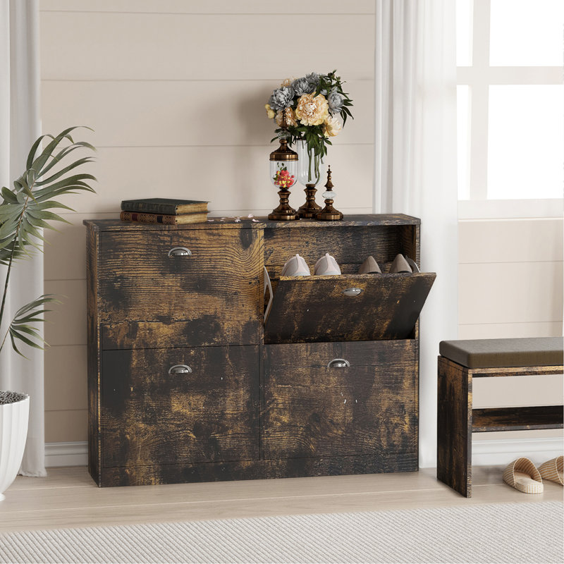 Shoe Cabinet,Hidden Slim Narrow Shoe Rack Cabinet With 4 Drawers For Entryway, Foyer,Hallway,Bedroom , Vintage