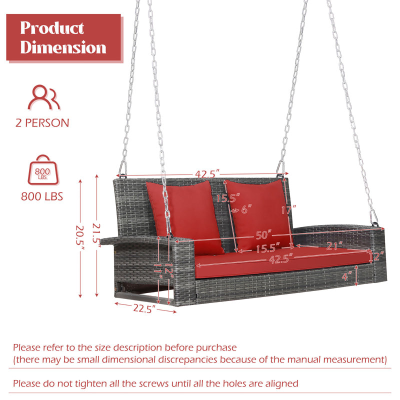 2 Person Porch Swing, Red