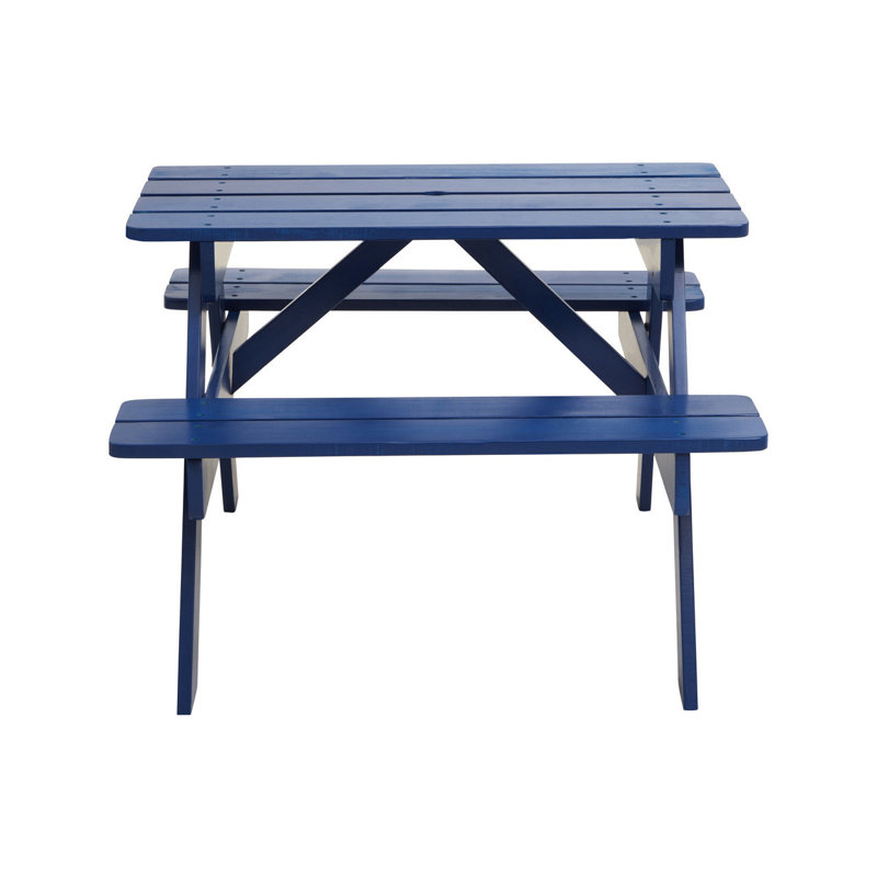 Hyun Kids Solid Wood Rectangular Outdoor Table Or Chair and Chair Set, Blue