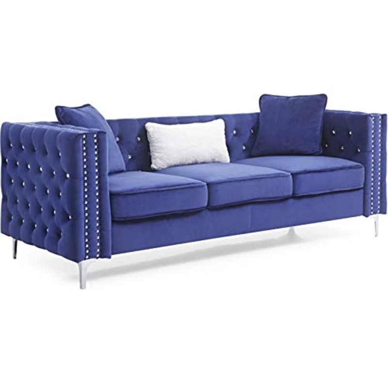 Tina 87'' Velvet Sofa, Blue Velvet